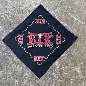 Vintage 90s Black Billy the Kid Cow Skull Bandana Cowboy Western